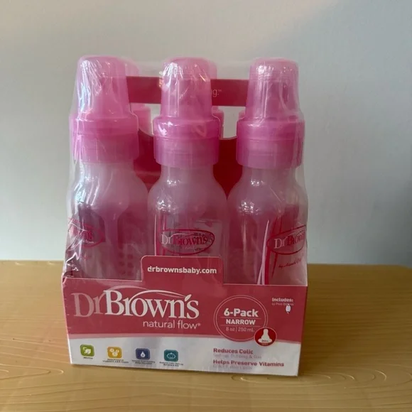 NWT Dr. Brown’s Natural Flow Anti-Colic Baby Bottles - Pink - 8oz 6pk - Picture 1 of 2